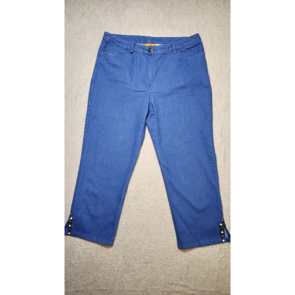 Ruby Rd Womens 8 1914 Blue Denim Stretch Capri Jeans Embelished Hem Zip Fly